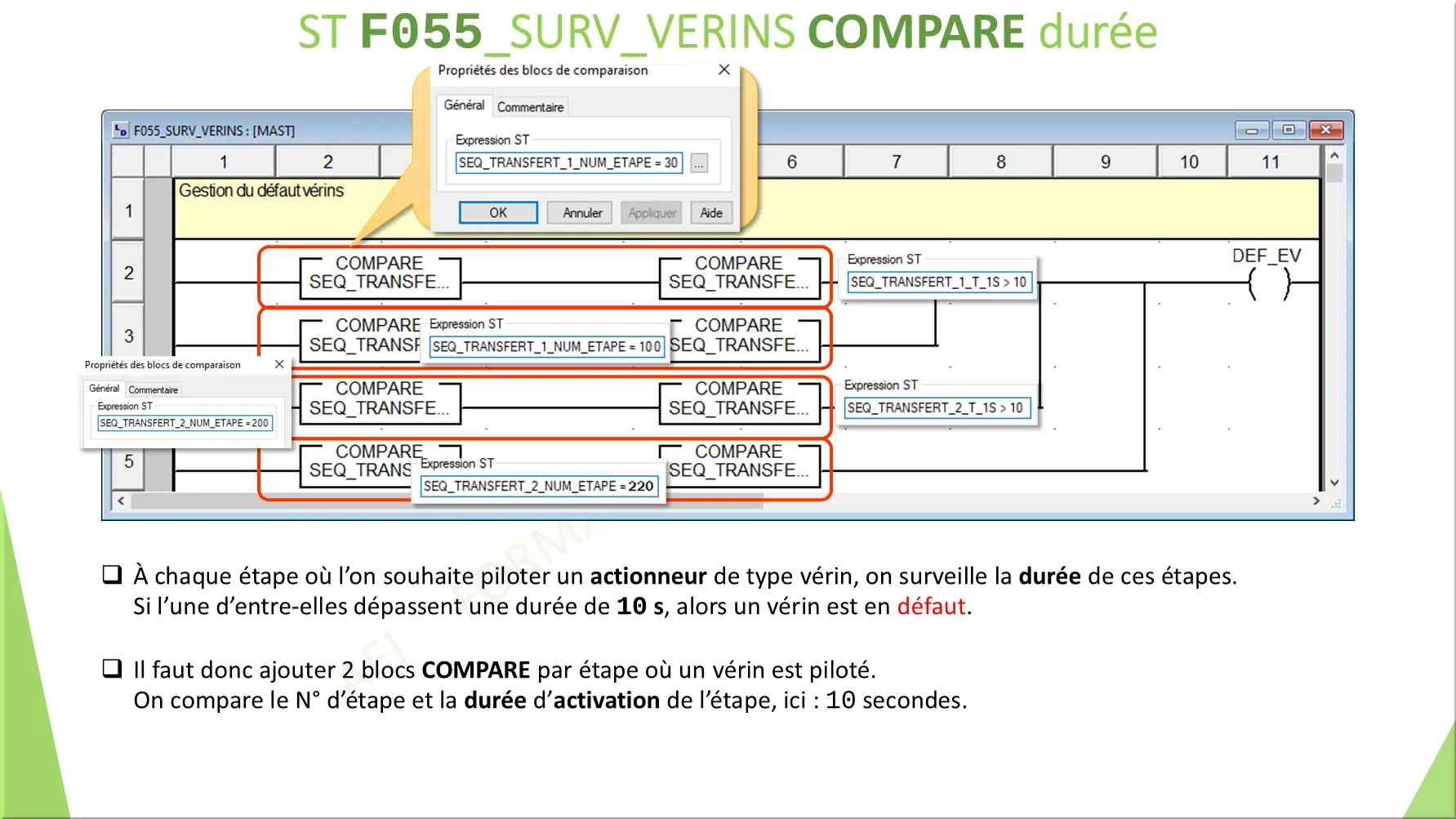 ST F055_SURV_VERINS COMPARE durée